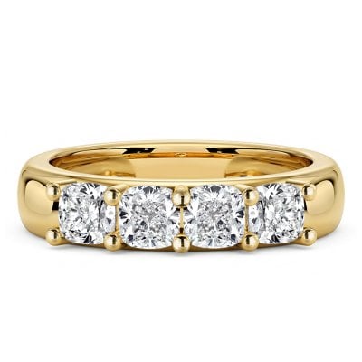 Italo Golden French Setting Cushion Cut Half Eternity Band Ring For Women