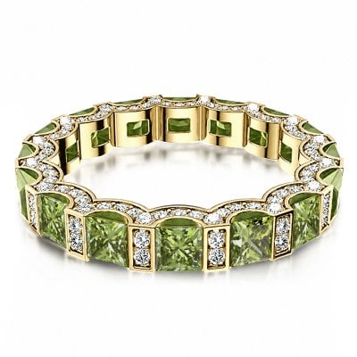 Italo Gold Plated Tension Princess Cut Peridot Eternity Band Ring For Women