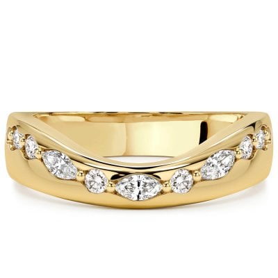 Italo Golden Round & Marquise Cut Chevron Wedding Band Ring