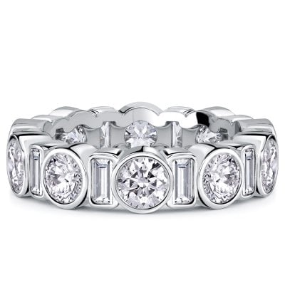 Italo Bezel Setting Round & Baguette Cut Eternity Wedding Band For Women