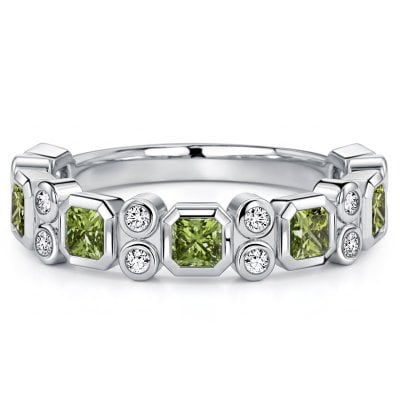 Italo Bezel Setting Princess Cut Peridot Half Eternity Band Ring For Women