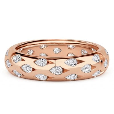 Italo East West Bezel Rose Gold Pear Cut Eternity Band Ring For Women