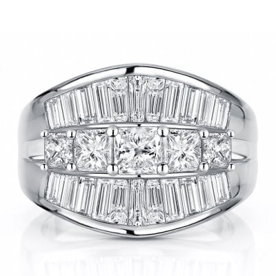 Italo Multi Row Five Stone Princess Cut Half Eternity Band Ring For Women