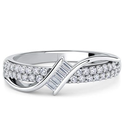 Italo Crossover Baguette & Round Cut Wedding Band Ring For Women