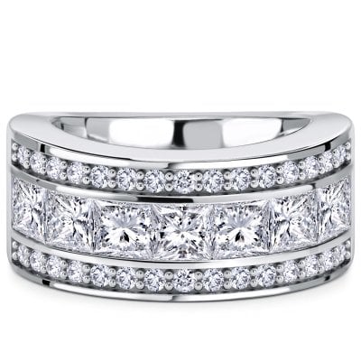 Italo Multi Row Channel Set Princess Cut Half Eternity Band Ring For Women