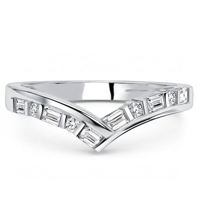 Italo Art Deco Curved Chevron Wedding Band Stackable Matching Ring For Women