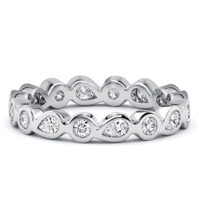Italo Bezel Setting Pear & Round Cut Eternity Band Ring For Women