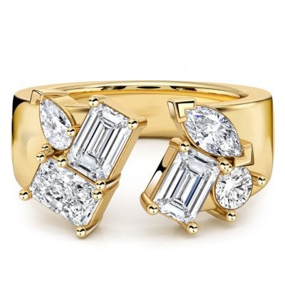 Italo Golden Waterfall Multi Cut Open Wedding Band Ring For Women Anniversary