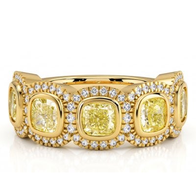 Italo Gold Plated Five Stone Cushion Cut Yellow Topaz Anniversary Band Ring