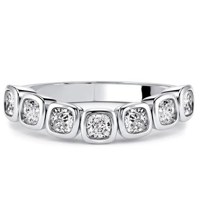 Italo Bezel Setting Cushion Cut Chevron Wedding Band Ring Matching Wedding Bands