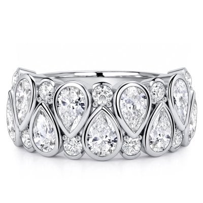 Italo Bezel Setting Pear Cut Half Eternity Band Ring Pear Wedding Rings