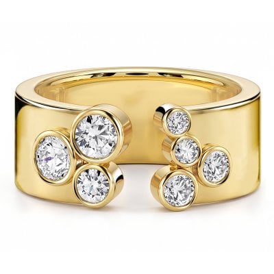 Italo Golden Bezel Setting Round Cut Waterfall Open Wedding Band Ring