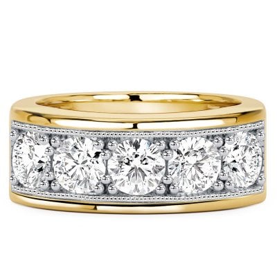 Italo Two Tone Five Stone Round Cut Wedding Band Ring For Women