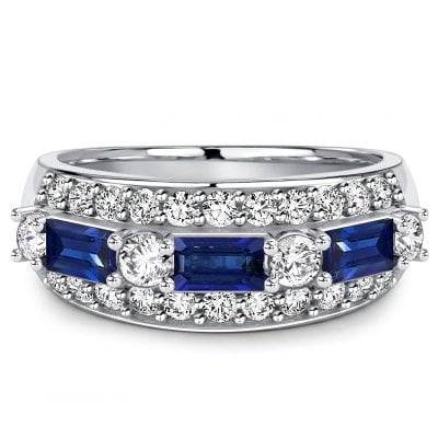 Italo Alternating Round & Baguette Cut Blue Sapphire Half Eternity Band Ring