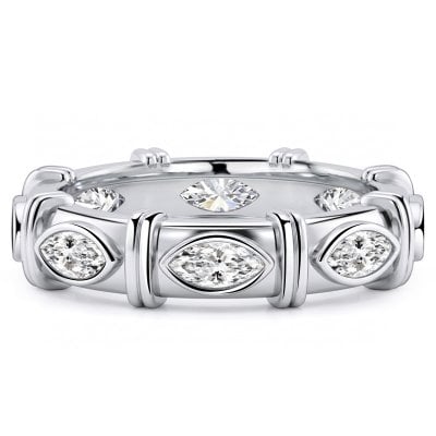 Italo Bezel Setting Marquise Cut Eternity Wedding Band Ring For Women