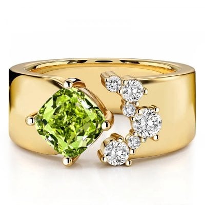 Italo Golden Waterfall Cushion Cut Peridot Open Wedding Band Ring For Women