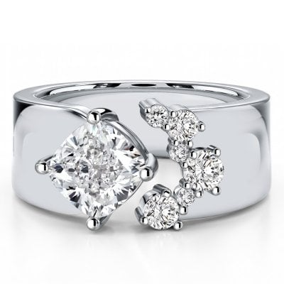 Italo Waterfall White Sapphire Cushion Cut Open Wedding Band Ring For Women