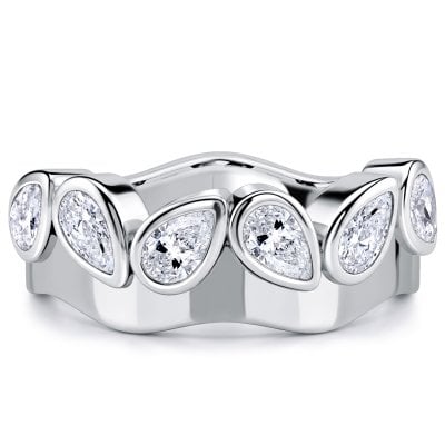 Italo Wave Bezel Setting Pear Cut Half Eternity Band Ring For Women