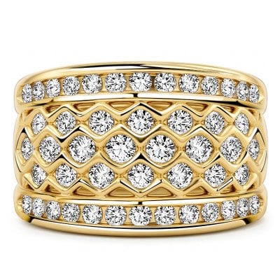 Italo Golden Wave Bezel Setting Multi Row Wedding Band Ring For Women