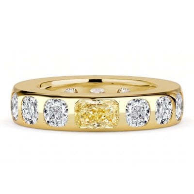 Italo Flush Setting Yellow Topaz Cushion Cut Eternity Band Ring For Women