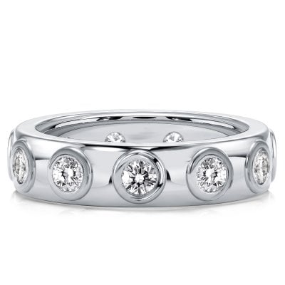 Italo Bezel Setting Round Cut Eternity Wedding Band Stackable Band Ring