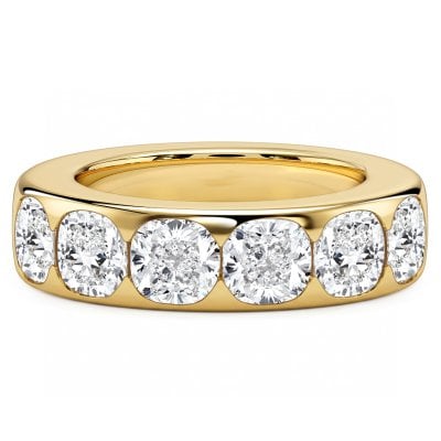 Italo Golden Bezel Setting Six Stone Cushion Cut Half Wedding Band Ring