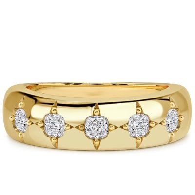 Italo Golden Gypsy Setting Five Stone Cushion Cut Wedding Band Ring For Women