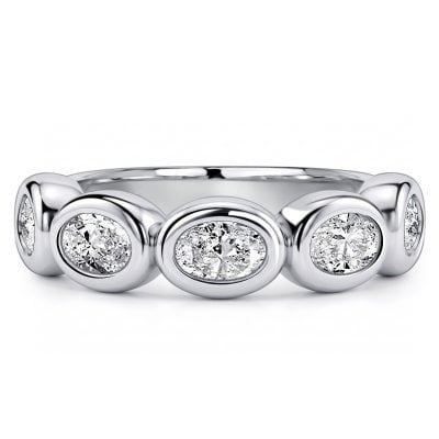 Italo Bezel Setting Five Stone Oval Cut Wedding Band Ring For Women