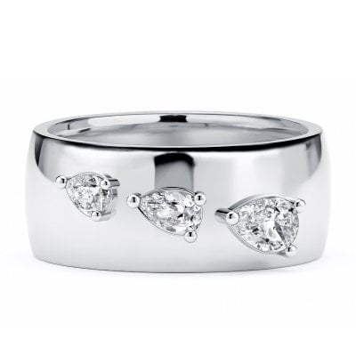 Italo Three Stone East West Pear Cut Wedding Band Ring For Women