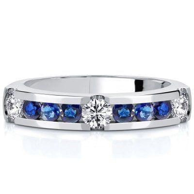 Italo Tension Round Cut Blue & White Sapphire Wedding Band Ring For Women
