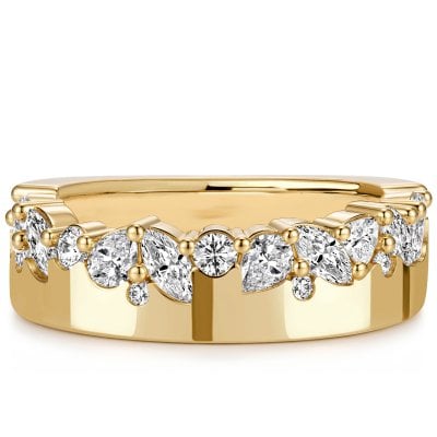 Italo Vintage Inspired Multi Cut Floral Cluster Half Eternity Band Ring