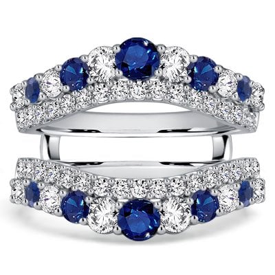 Italo Crown Blue & White Sapphire Ring Guard Enhancer Wedding Band For Women