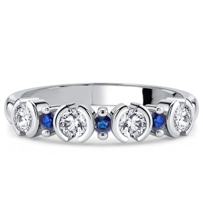 Italo Half Bezel Blue Sapphire Round Cut Half Eternity Band Ring For Women