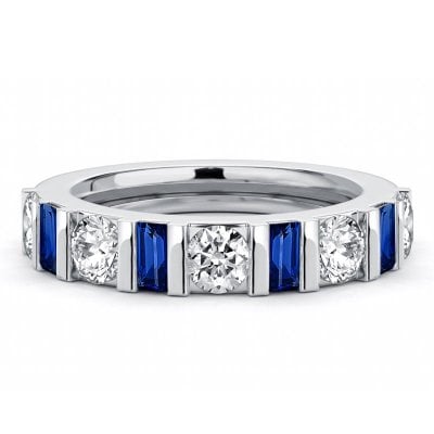 Italo Alternating Round & Baguette Blue & White Half Eternity Band Ring