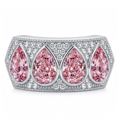 Italo Bezel Setting Pear Cut Pink Sapphire Anniversary Band Ring