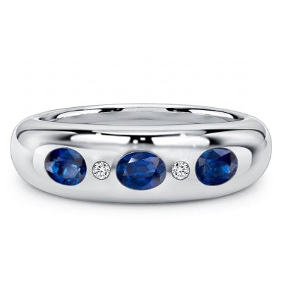 Italo Flush Set Five Stone Blue Sapphire Oval Cut Wedding Band For Women