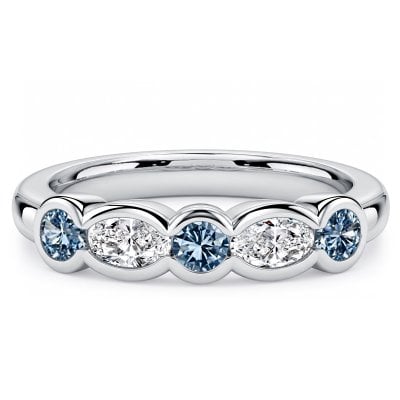 Italo Five Stone Bezel Set Oval & Round Cut Blue Topaz Band Ring