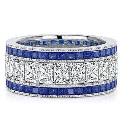 Italo Channel Set Blue & White Sapphire Radiant Cut Eternity Band For Women