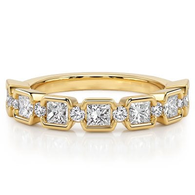 Italo Golden Half Bezel Princess Cut Half Eternity Band Ring For Women