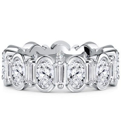 Italo Half Bezel Baguette & Oval Cut Eternity Wedding Band For Women