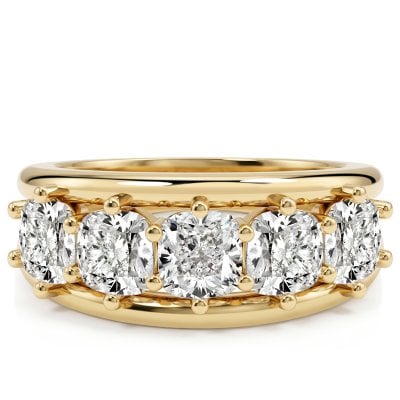 Italo Golden Split Shank Cushion Cut Five Stone Wedding Band For Women