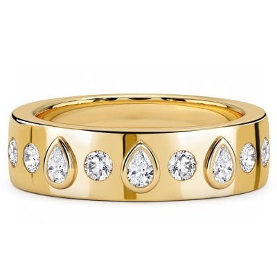 Italo Golden Alternating Bezel Set Pear & Round Cut Half Eternity Band Ring