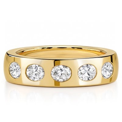 Italo Golden Flush Setting Oval Cut Five Stone Wedding Band Ring