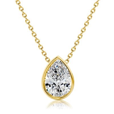 Italo Created White Sapphire Necklace Pear Cut Bezel Setting Pendant Necklace