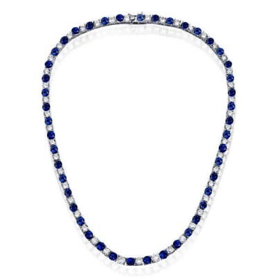 Italo Alternating Blue & White Sapphire 4 MM Round Tennis Necklace Blue Sapphire Necklace