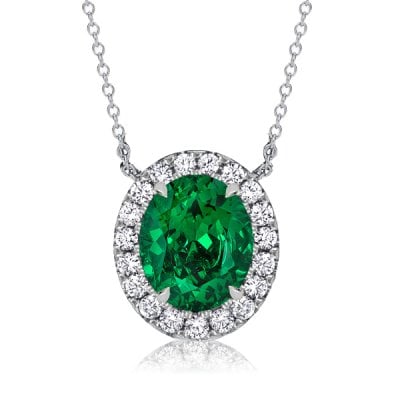 Italo Oval Green Emerald Necklace Halo Necklace For Women
