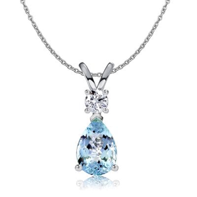 Italo Teardrop Aquamarine Necklace In Sterling Silver