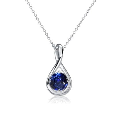 Italo Blue Sapphire Round Cut Drop Pendant Necklace For Women