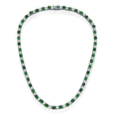 Italo Emerald & White Sapphire 4.5 mm Tennis Necklace For Women