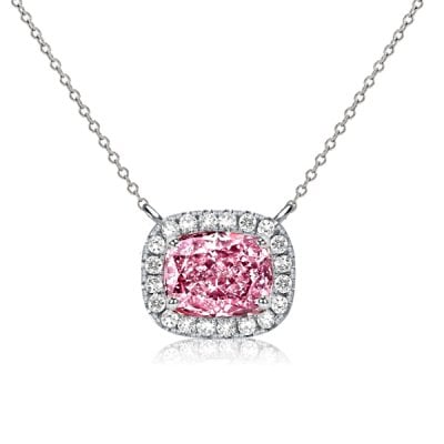 Italo Cushion Cut Pink Stone Halo Necklace For Women